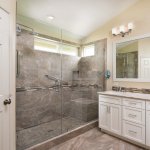 standalone shower with bench